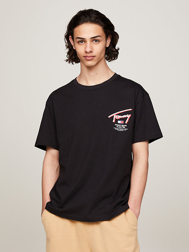 black t-shirt mit signatur-logo am rücken für herren - tommy jeans