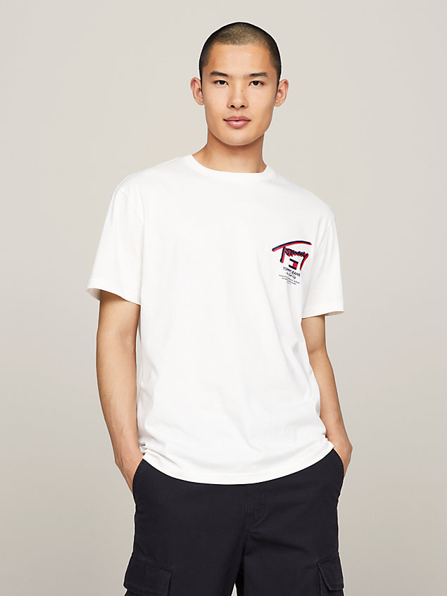 white t-shirt met signature-logo op de rug voor heren - tommy jeans