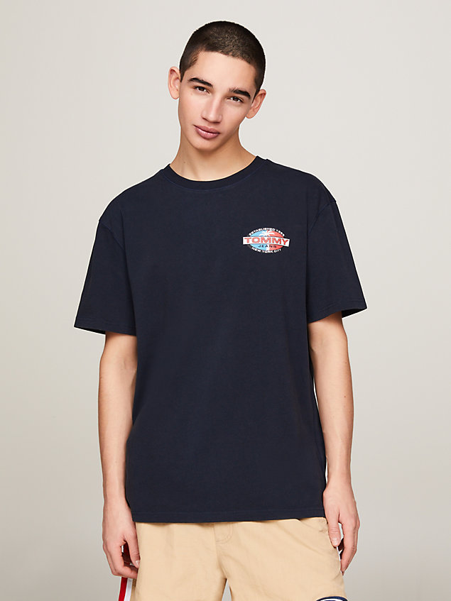 blue archive t-shirt met palmboomlogo op de rug voor heren - tommy jeans