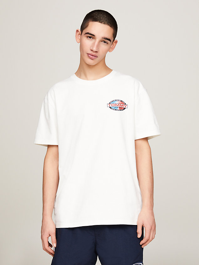 white archive palm tree back logo t-shirt for men tommy jeans