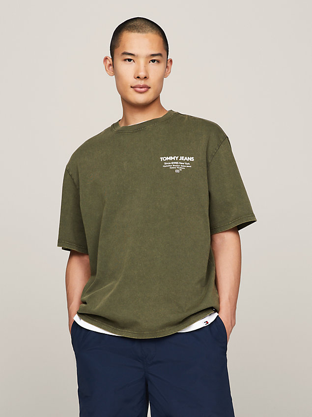green essential back logo garment dyed t-shirt for men tommy jeans