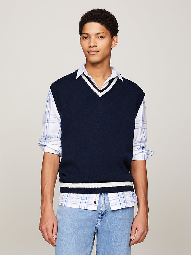 blue essential tipped sweater vest for men tommy jeans