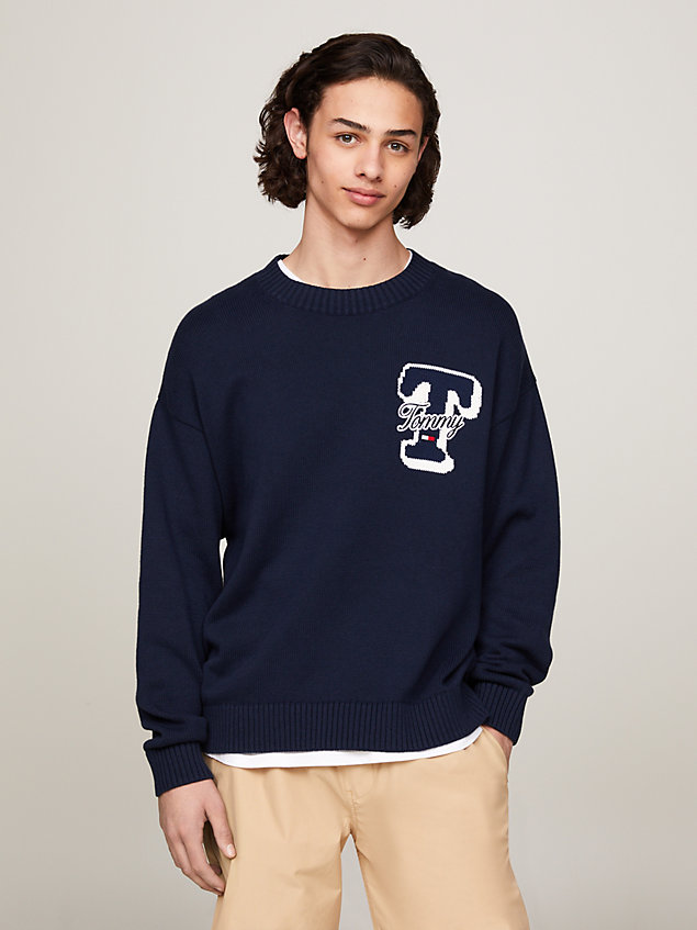 pull letterman coupe standard blue pour hommes tommy jeans
