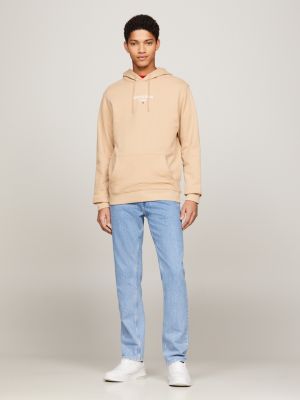 beige regular fit hoodie mit rückenlogo für herren - tommy jeans