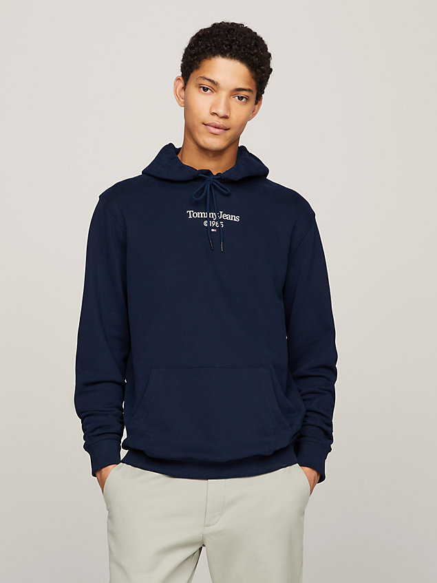 blue regular fit hoodie met logo op de achterkant voor heren - tommy jeans