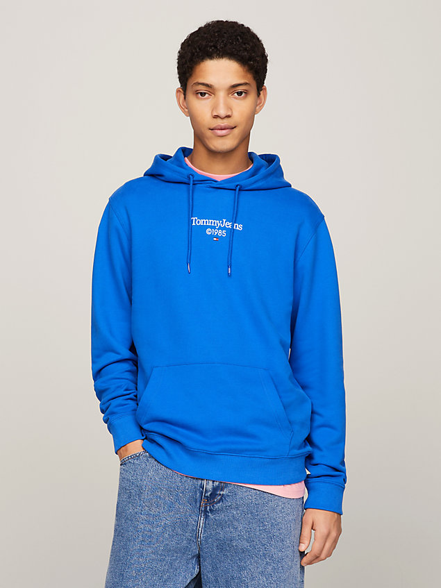 blue regular fit hoodie met logo op de achterkant voor heren - tommy jeans