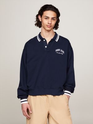 Varsity Tipped Long Sleeve Boxy Rugby Polo | Blue | Tommy Hilfiger