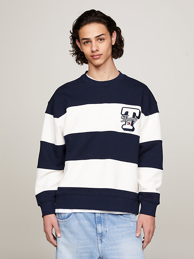 blue letterman crew neck relaxed sweatshirt for men tommy jeans