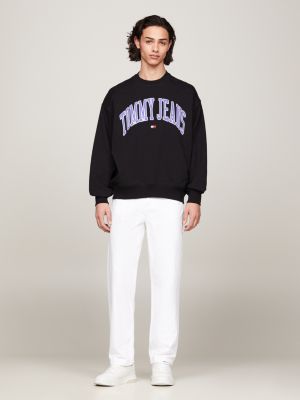 black varsity boxy fit sweatshirt mit oversize-logo für herren - tommy jeans