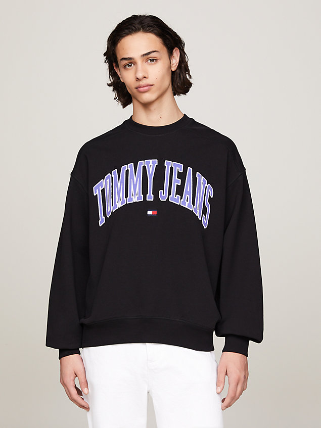 black varsity oversized logo boxy sweatshirt for men tommy jeans