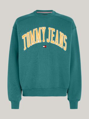 Tommy Hilfiger - Tommy Jeans large flag logo sweatshirt in green on  Designer Wardrobe