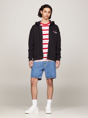 black hoodie mit reißverschluss und graffiti-logo für herren - tommy jeans