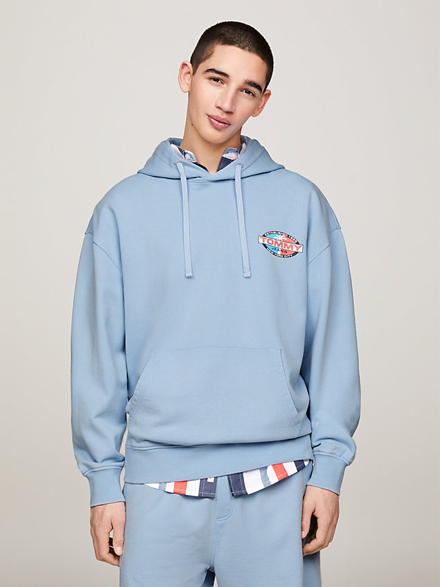 blue archive back graphic relaxed fit hoody for men tommy jeans