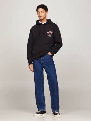 felpa con cappuccio e logo grafico sul retro black da uomini tommy jeans