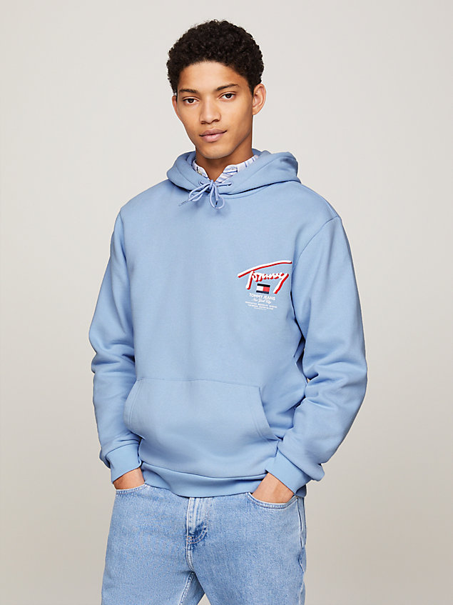 blue hoodie met signature-logo in 3d op de rug voor heren - tommy jeans