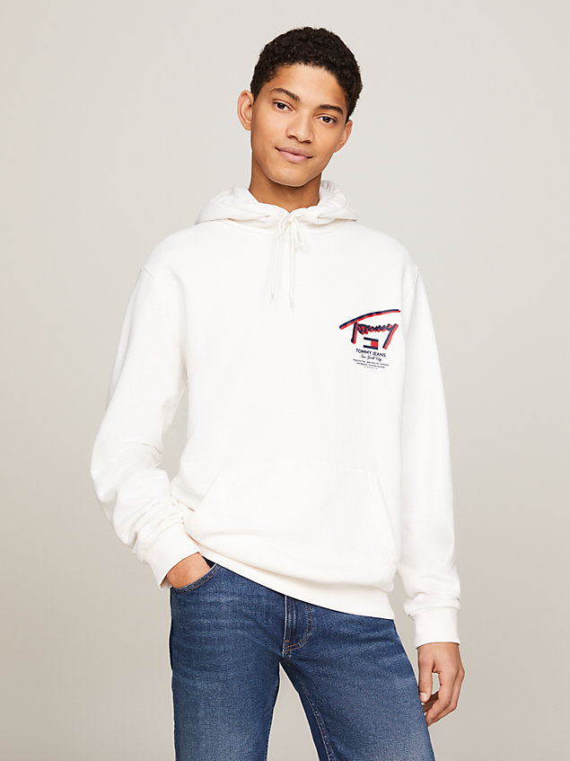 white hoodie met signature-logo in 3d op de rug voor heren - tommy jeans