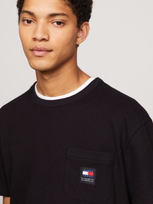 T-Shirt mit Waffel-Struktur und Brusttasche | Schwarz | Tommy Hilfiger