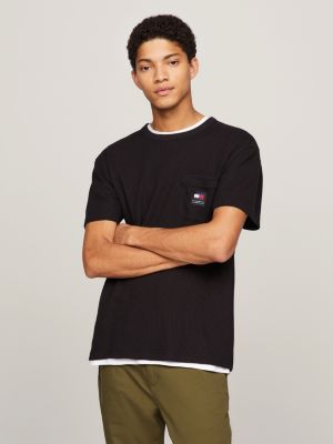 Waffle Texture Patch Pocket T-Shirt | Black | Tommy Hilfiger