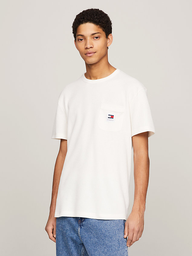 white waffle texture patch pocket t-shirt for men tommy jeans