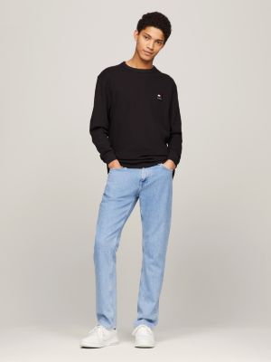 black langarmshirt mit waffel-struktur für herren - tommy jeans