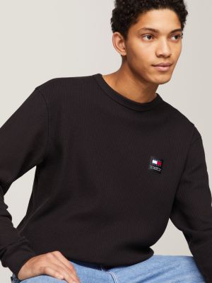 Waffle Texture Long Sleeve T-Shirt | Black | Tommy Hilfiger