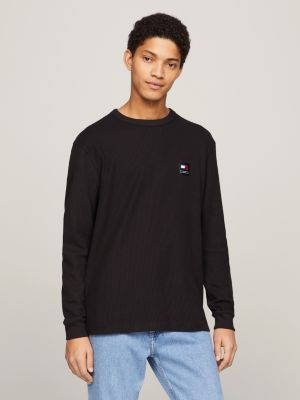 Waffle Texture Long Sleeve T-Shirt | Black | Tommy Hilfiger