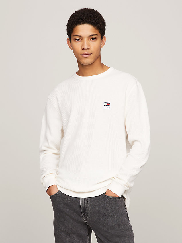white waffle texture long sleeve t-shirt for men tommy jeans