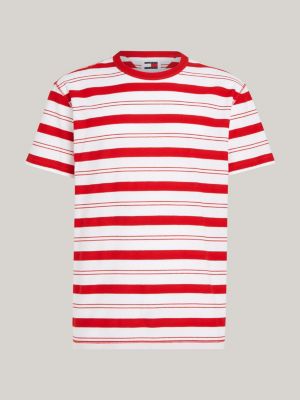 Gestreept T shirt met ronde hals Rood Tommy Hilfiger