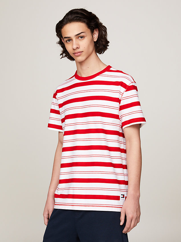red stripe crew neck t-shirt for men tommy jeans