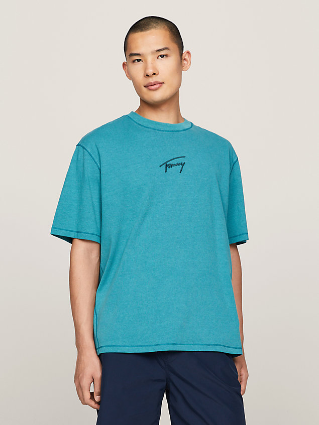 blue signature logo embroidery oversized fit t-shirt for men tommy jeans