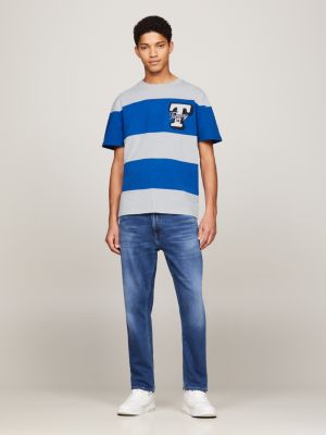 blue college-t-shirt im color block-design für herren - tommy jeans