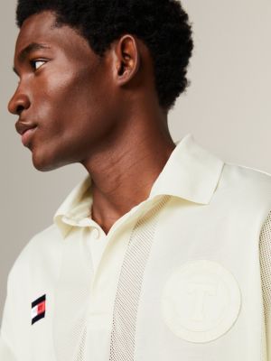 polo de rugby universitario de malla blanco de hombres tommy jeans