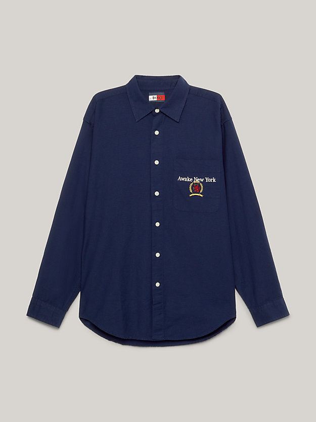 blauw tommy x awake ny overhemd met logo op de rug voor heren - tommy jeans