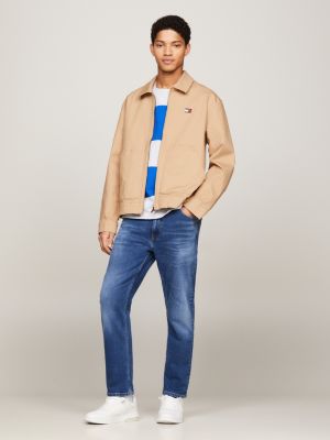 giacca trucker regular fit con zip e logo beige da uomini tommy jeans