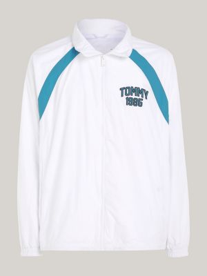 white varsity colour-blocked track jacket for men tommy jeans