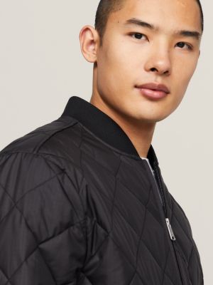 Quilted Sateen Bomber Jacket - Black