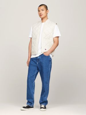 beige weste mit reißverschluss und rautensteppung für herren - tommy jeans