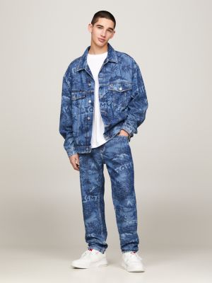 denim isaac relaxed tapered jeans mit hawaii-print für herren - tommy jeans