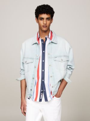 Denim white jacket men best sale