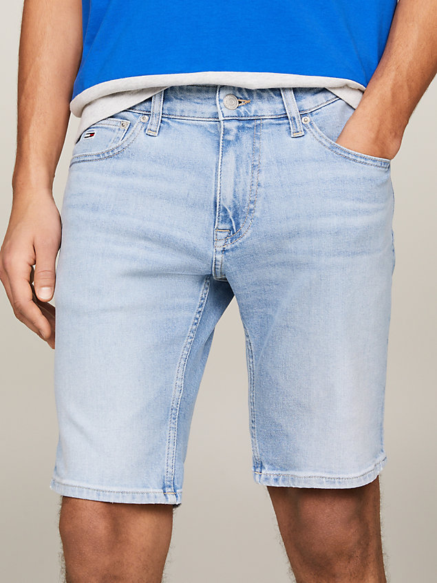 shorts scanton in denim con scoloriture denim da uomini tommy jeans