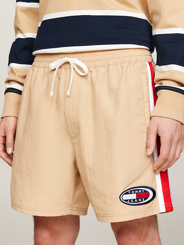 beige archive retro logo beach shorts for men tommy jeans