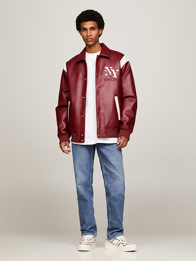 red ny logo padded bomber jacket for men tommy jeans