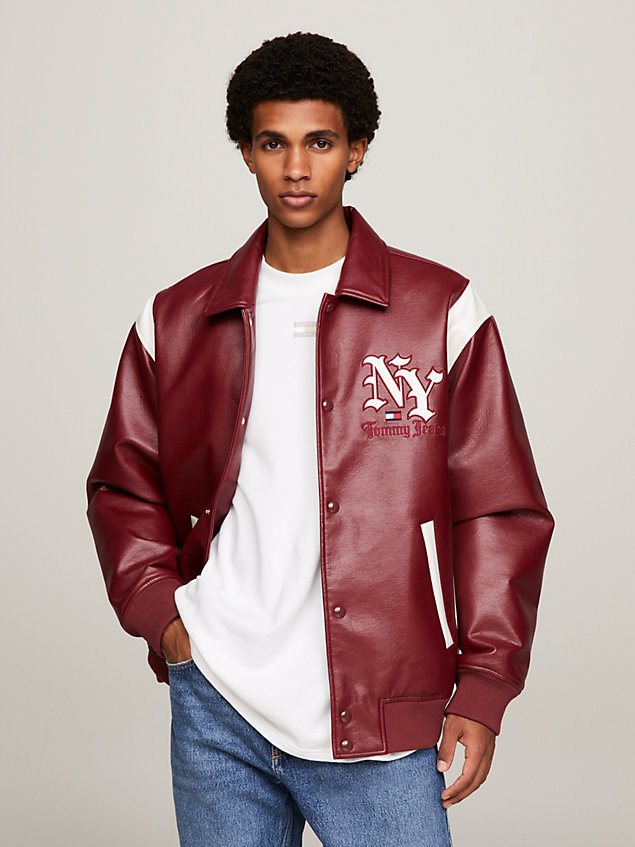 red ny logo padded bomber jacket for men tommy jeans