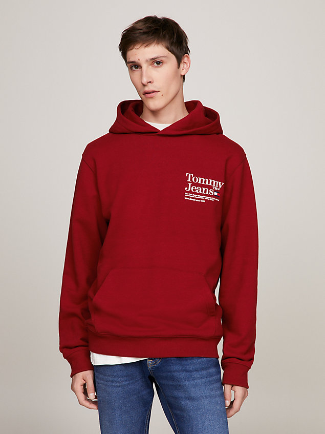 red modern back logo graphic fleece hoody for men tommy jeans