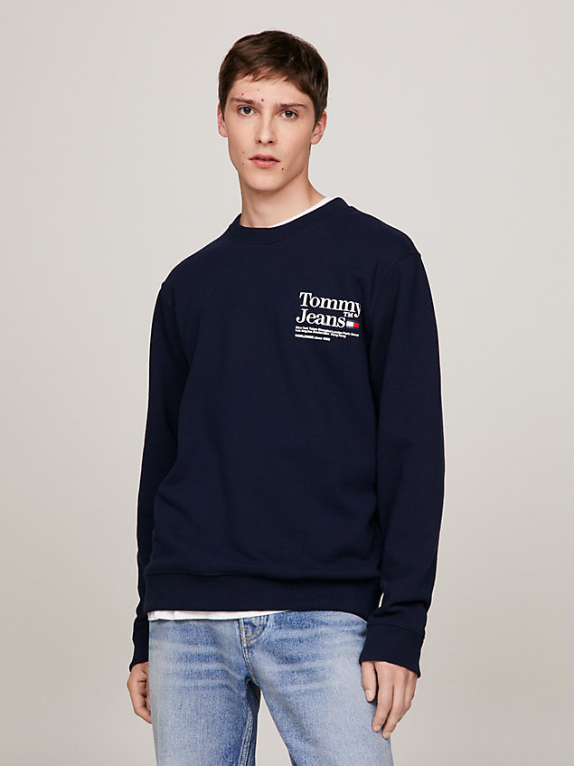 blue modern logo fleece sweatshirt for men tommy jeans