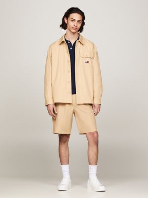 beige varsity oversized back logo overshirt for men tommy jeans