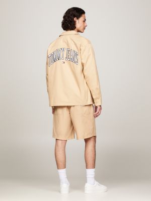 beige varsity oversized back logo overshirt for men tommy jeans