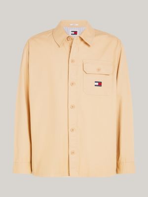 beige varsity oversized back logo overshirt for men tommy jeans