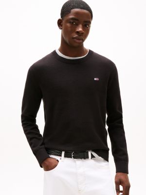 black lightweight slim jumper for men tommy jeans