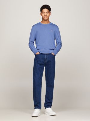 blue essential slim fit pullover mit flag-patch für herren - tommy jeans